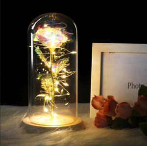 Artificial Eternal Rose LED Light In Glass Cover Home Decor For Valentine's Day